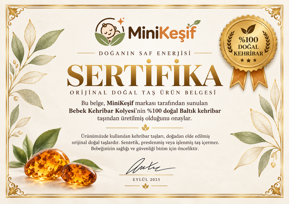 %100 Doğal Sertifikalı Bebek Kehribar Kolyesi