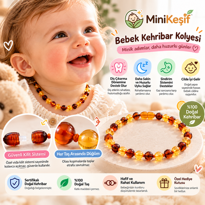 %100 Doğal Sertifikalı Bebek Kehribar Kolyesi